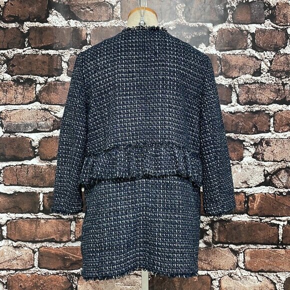 Ann Taylor Petite Jacket Coat Open Front Fringe Blue Gray Size Large Petite LP - Picture 9 of 17